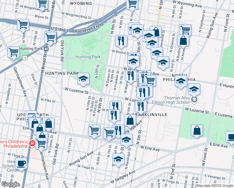 map of restaurants, bars, coffee shops, grocery stores, and more near 4001 North 7th Street in Philadelphia