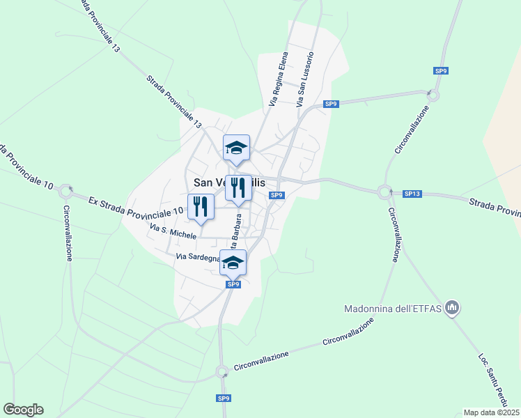 map of restaurants, bars, coffee shops, grocery stores, and more near 4 Via Roma in San Vero Milis