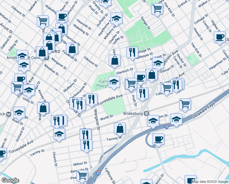 map of restaurants, bars, coffee shops, grocery stores, and more near 4998 Torresdale Avenue in Philadelphia