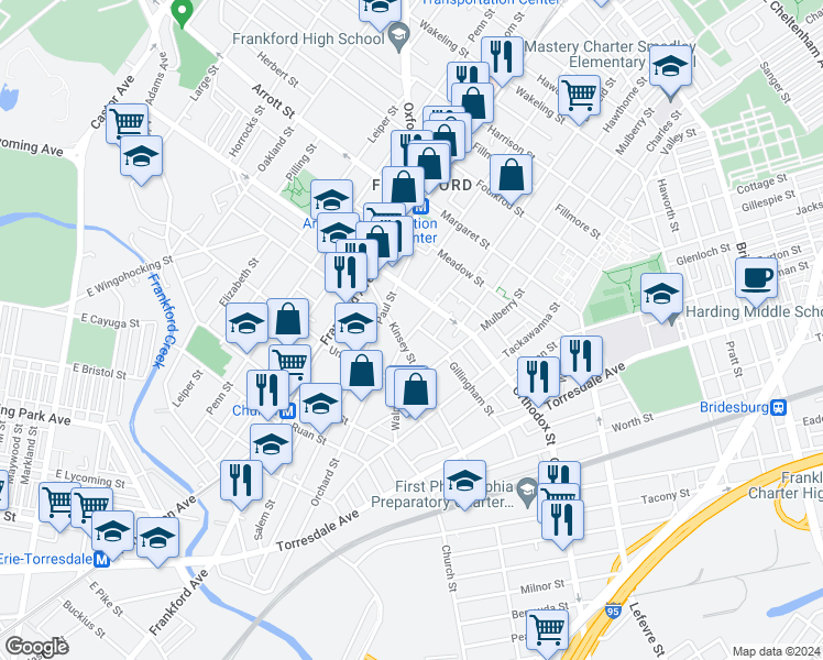 map of restaurants, bars, coffee shops, grocery stores, and more near 4516 Hedge Street in Philadelphia