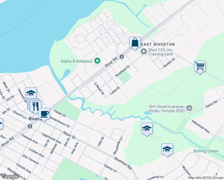 map of restaurants, bars, coffee shops, grocery stores, and more near 731 South Belleview Avenue in Cinnaminson