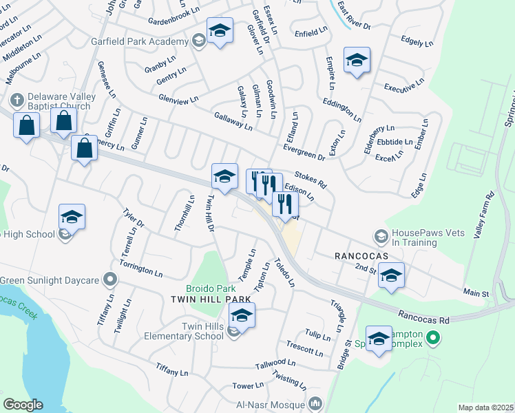 map of restaurants, bars, coffee shops, grocery stores, and more near 626 Beverly Rancocas Road in Willingboro