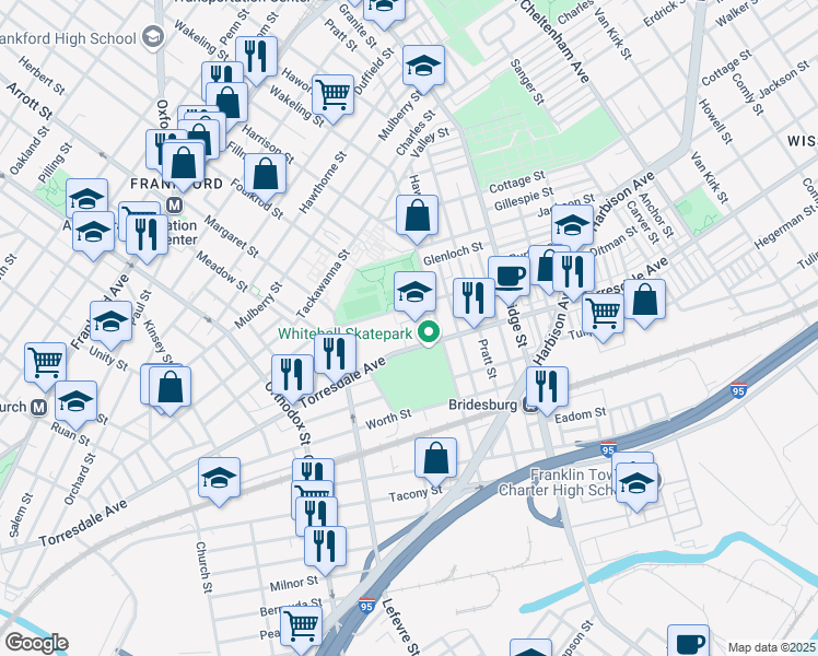 map of restaurants, bars, coffee shops, grocery stores, and more near 4728-4998 Torresdale Ave in Philadelphia