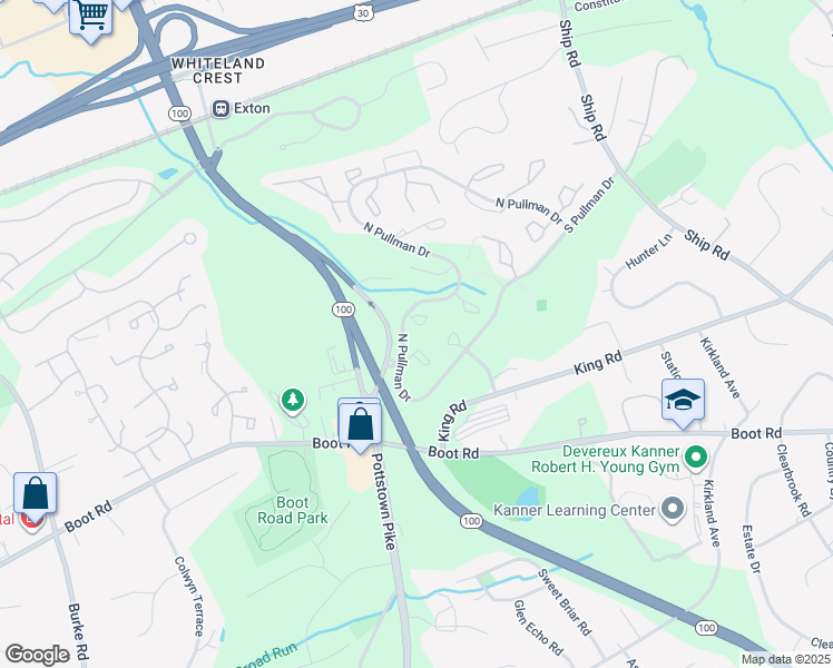 map of restaurants, bars, coffee shops, grocery stores, and more near 157 Weedon Court in West Chester