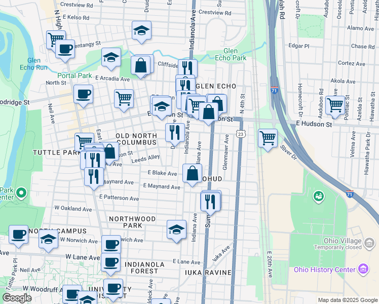 map of restaurants, bars, coffee shops, grocery stores, and more near 2444-2446 Deming Avenue in Columbus