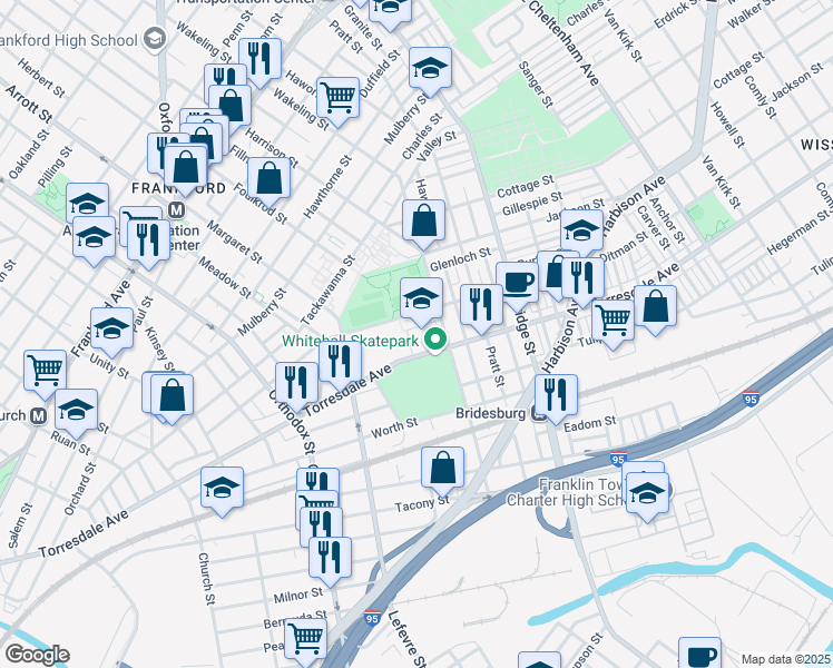 map of restaurants, bars, coffee shops, grocery stores, and more near 2000 Wakeling Street in Philadelphia