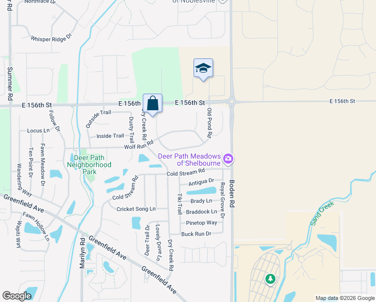 map of restaurants, bars, coffee shops, grocery stores, and more near 12585 Old Pond Road in Noblesville
