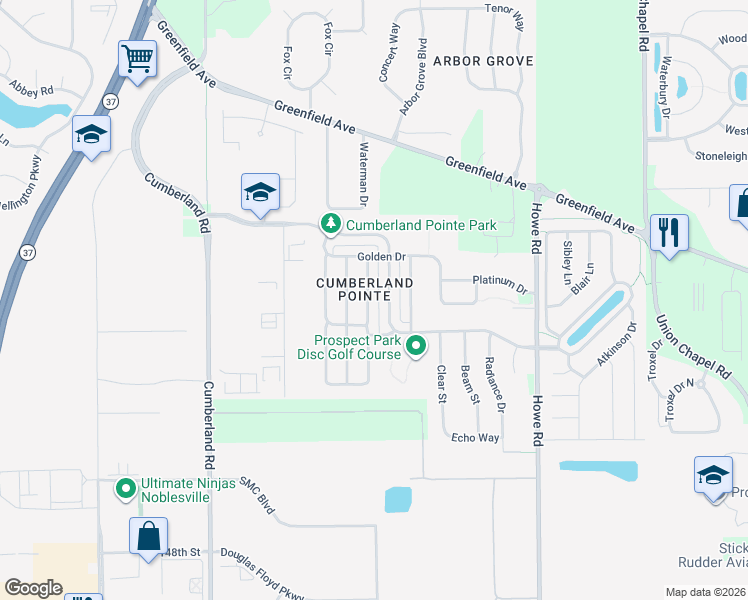 map of restaurants, bars, coffee shops, grocery stores, and more near 15424 Gallow Lane in Noblesville