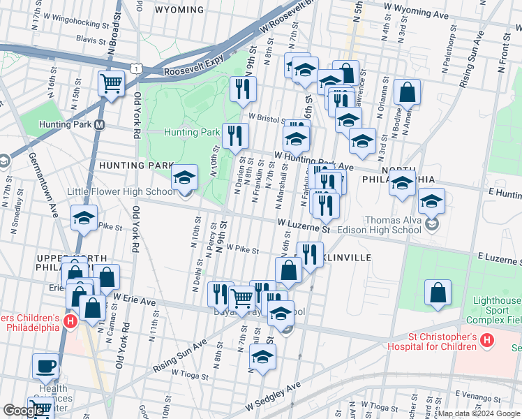 map of restaurants, bars, coffee shops, grocery stores, and more near 4016 North 7th Street in Philadelphia