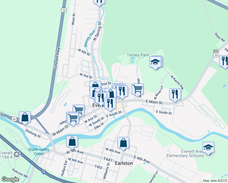 map of restaurants, bars, coffee shops, grocery stores, and more near 130 East 1st Street in Everett