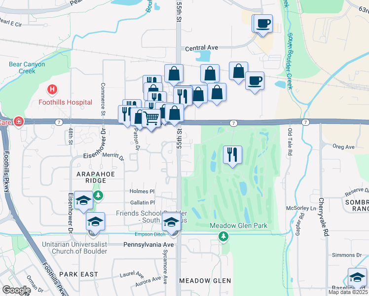 map of restaurants, bars, coffee shops, grocery stores, and more near 1482 Tobys Lane in Boulder