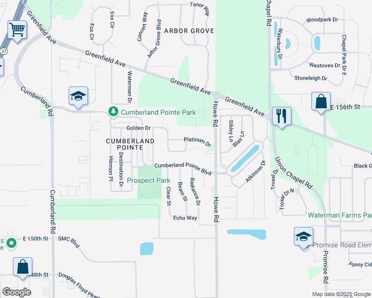 map of restaurants, bars, coffee shops, grocery stores, and more near 10399 Bronze Drive in Noblesville