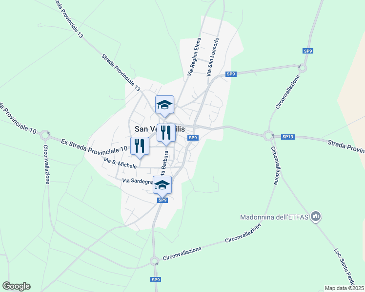map of restaurants, bars, coffee shops, grocery stores, and more near 4 Via Roma in San Vero Milis