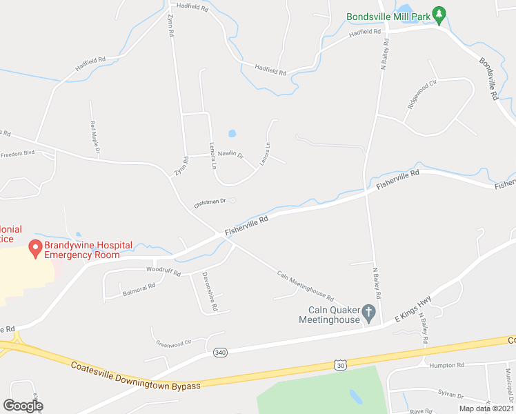 map of restaurants, bars, coffee shops, grocery stores, and more near 2713 Fisherville Road in Coatesville
