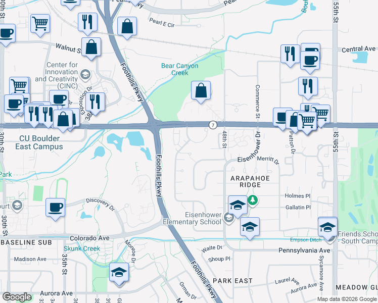 map of restaurants, bars, coffee shops, grocery stores, and more near 4433 Aaron Place in Boulder