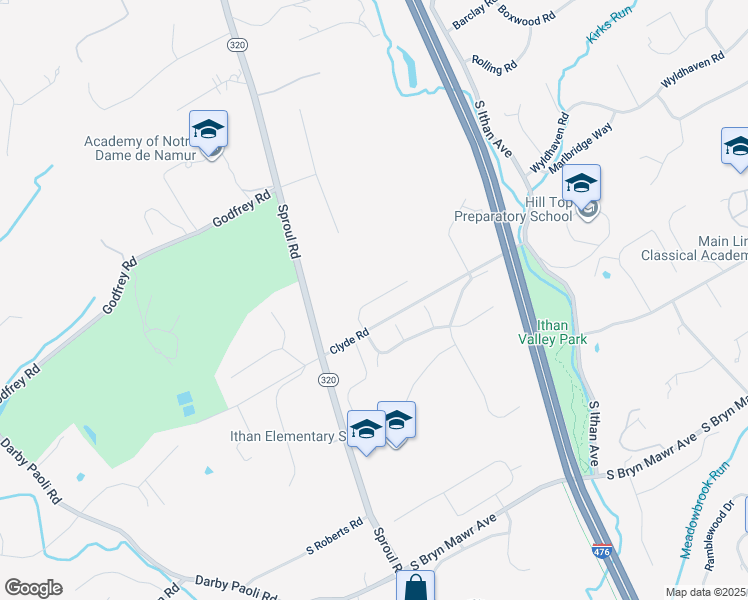 map of restaurants, bars, coffee shops, grocery stores, and more near Arbor Place in Delaware County