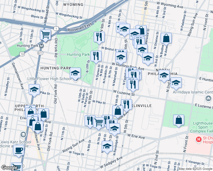 map of restaurants, bars, coffee shops, grocery stores, and more near 4020 North 7th Street in Philadelphia