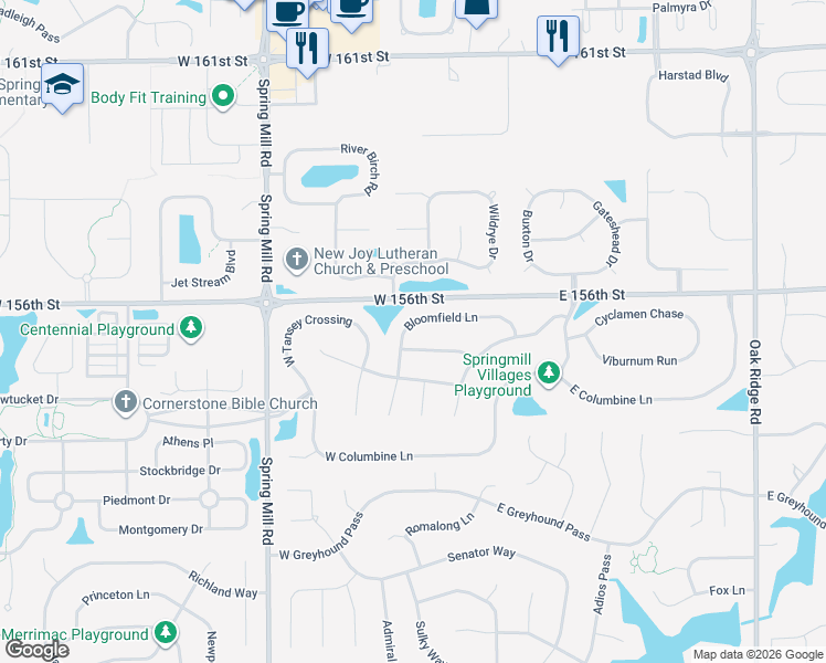 map of restaurants, bars, coffee shops, grocery stores, and more near 32 Wisteria Way in Westfield