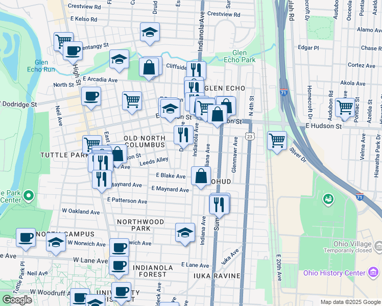 map of restaurants, bars, coffee shops, grocery stores, and more near 2444-2446 Deming Avenue in Columbus