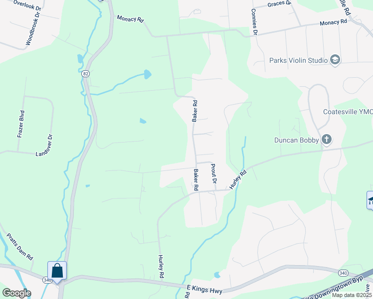 map of restaurants, bars, coffee shops, grocery stores, and more near 131 Baker Road in Chester County