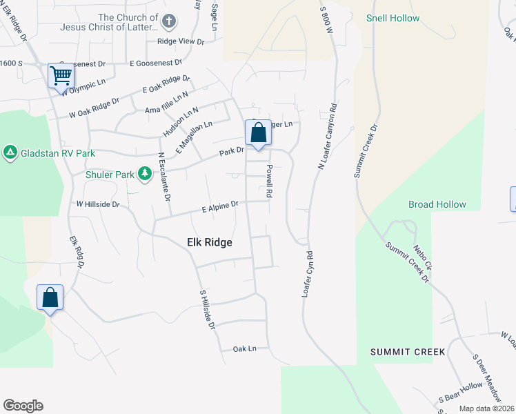 map of restaurants, bars, coffee shops, grocery stores, and more near 22 Powell Road in Elk Ridge