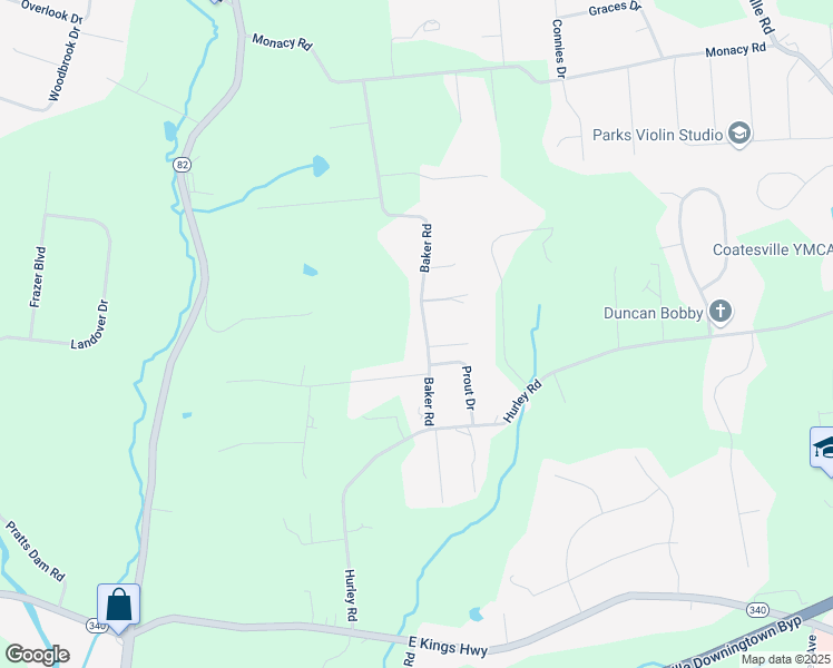 map of restaurants, bars, coffee shops, grocery stores, and more near 131 Baker Road in Chester County