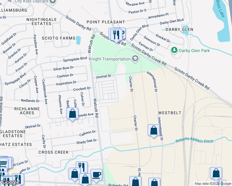 map of restaurants, bars, coffee shops, grocery stores, and more near 2964 Papin Street in Columbus