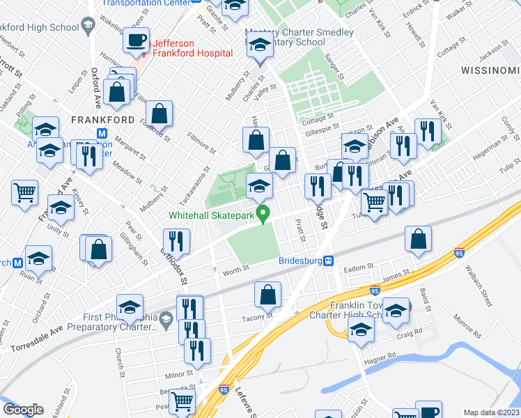 map of restaurants, bars, coffee shops, grocery stores, and more near 2000 Wakeling Street in Philadelphia