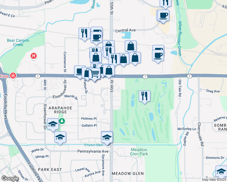 map of restaurants, bars, coffee shops, grocery stores, and more near 1482 Tobys Lane in Boulder