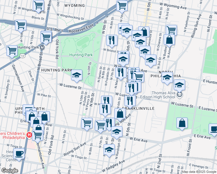 map of restaurants, bars, coffee shops, grocery stores, and more near 4001 North 7th Street in Philadelphia