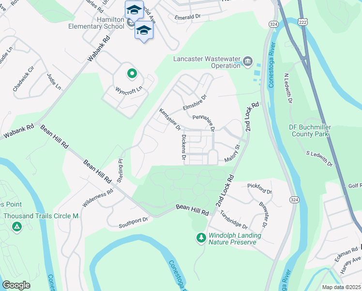 map of restaurants, bars, coffee shops, grocery stores, and more near 99 Dickens Drive in Lancaster