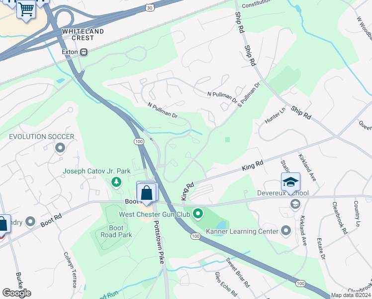 map of restaurants, bars, coffee shops, grocery stores, and more near 110 Wayne Court in West Chester