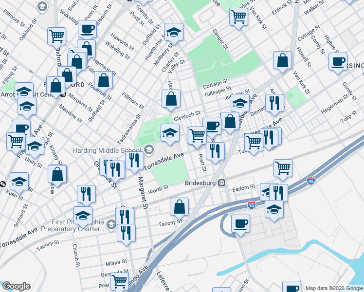 map of restaurants, bars, coffee shops, grocery stores, and more near in Philadelphia