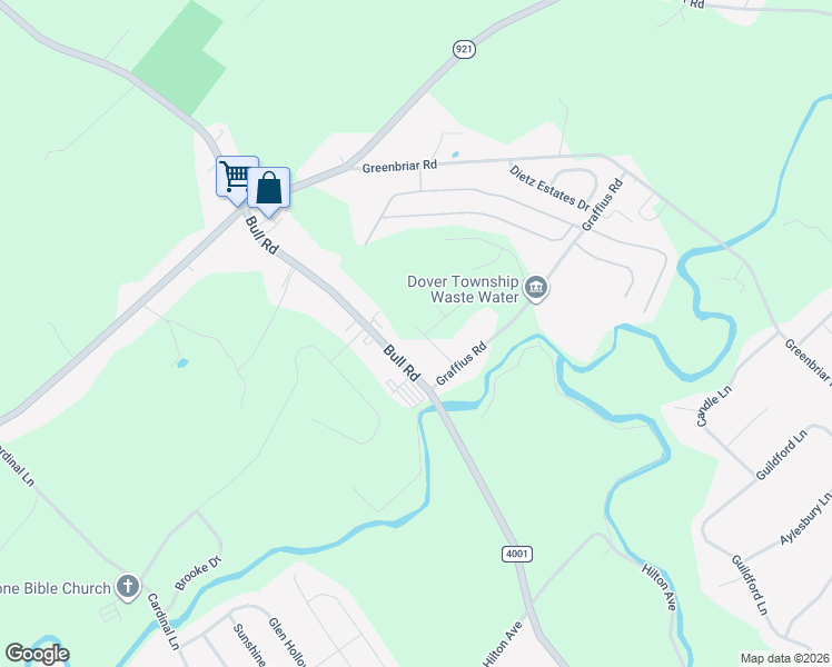 map of restaurants, bars, coffee shops, grocery stores, and more near 3425 Bull Road in York