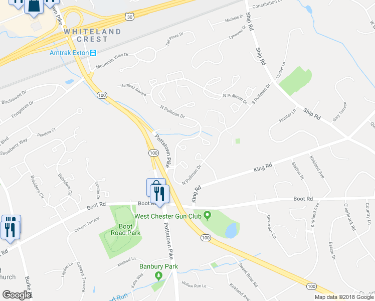map of restaurants, bars, coffee shops, grocery stores, and more near 183 Stirling Court in West Chester