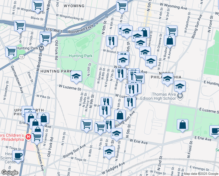 map of restaurants, bars, coffee shops, grocery stores, and more near 4001 North 7th Street in Philadelphia