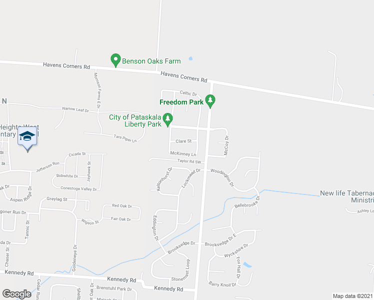 map of restaurants, bars, coffee shops, grocery stores, and more near 1517 McKinney Lane in Pataskala