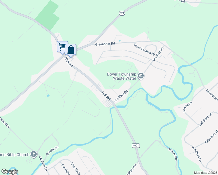 map of restaurants, bars, coffee shops, grocery stores, and more near 3425 Bull Road in York