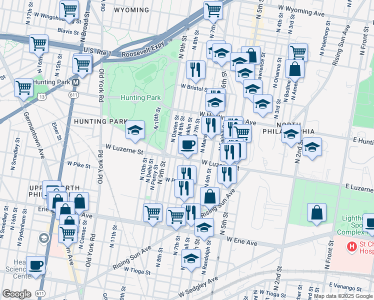 map of restaurants, bars, coffee shops, grocery stores, and more near 4001 North 7th Street in Philadelphia