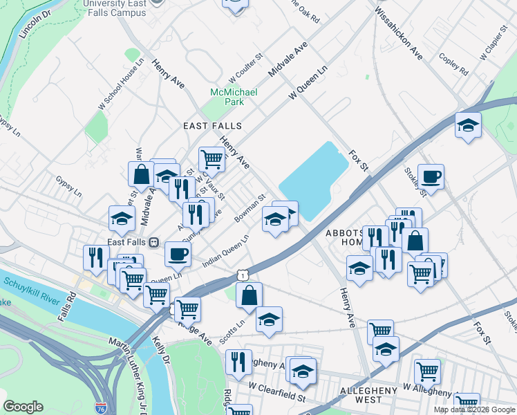 map of restaurants, bars, coffee shops, grocery stores, and more near in Philadelphia