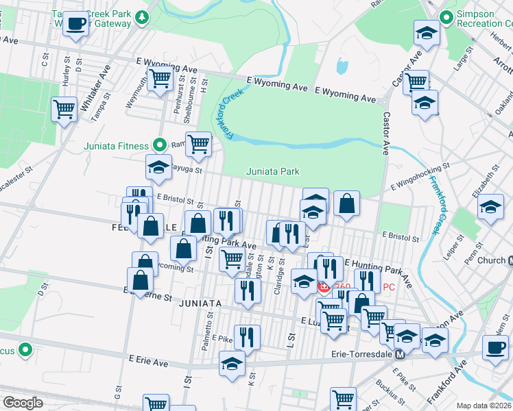 map of restaurants, bars, coffee shops, grocery stores, and more near 4249 Lawndale Street in Philadelphia