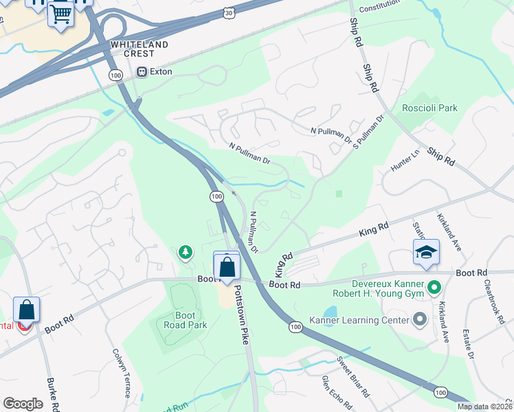 map of restaurants, bars, coffee shops, grocery stores, and more near 137 Weedon Court in West Chester