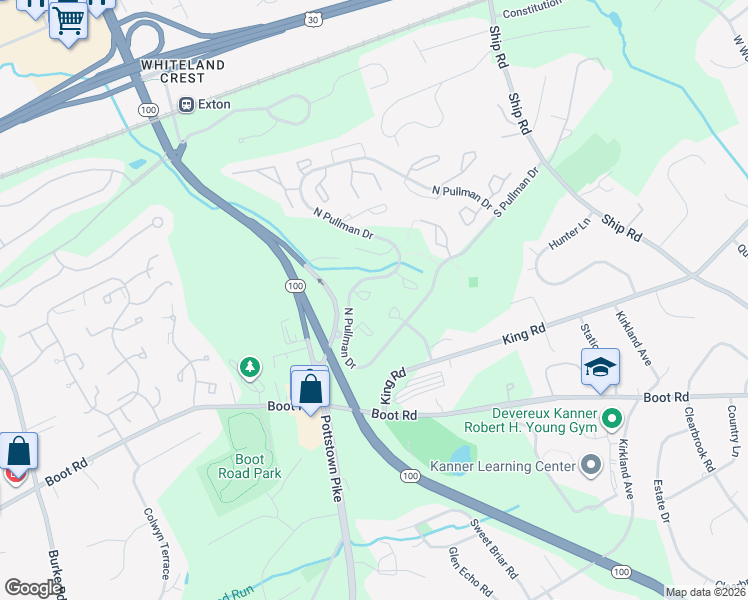 map of restaurants, bars, coffee shops, grocery stores, and more near 157 Weedon Court in West Chester