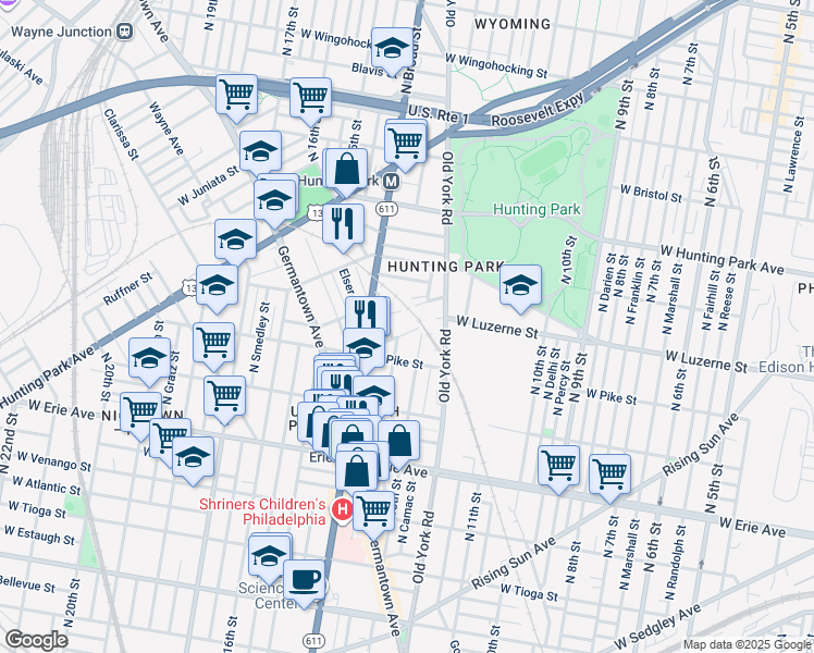 map of restaurants, bars, coffee shops, grocery stores, and more near 1317 McFerran Street in Philadelphia