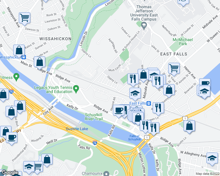 map of restaurants, bars, coffee shops, grocery stores, and more near 3530 Cresson Street in Philadelphia