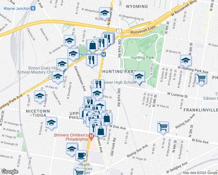 map of restaurants, bars, coffee shops, grocery stores, and more near 1317 McFerran Street in Philadelphia