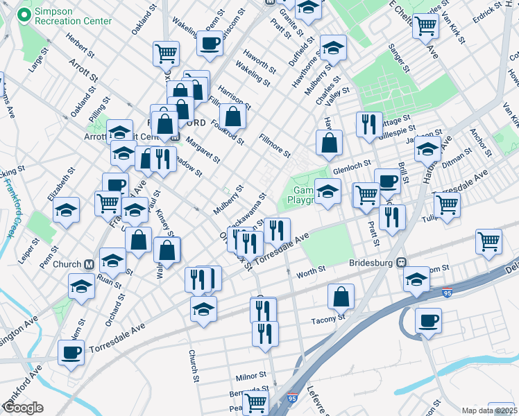 map of restaurants, bars, coffee shops, grocery stores, and more near 2013 Wilmot Street in Philadelphia