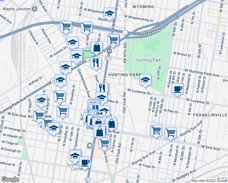 map of restaurants, bars, coffee shops, grocery stores, and more near in Philadelphia