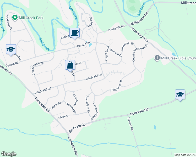 map of restaurants, bars, coffee shops, grocery stores, and more near 135 Huntingwood Drive in Lancaster