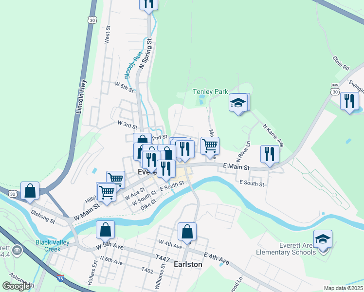 map of restaurants, bars, coffee shops, grocery stores, and more near East Foundry Street in Everett